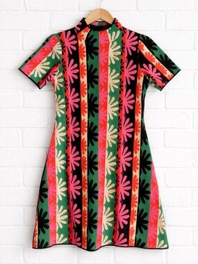 Anthropologie Nina Mod Mini Dress | Mock Neck Floral Stripe Sweater Dress | SP